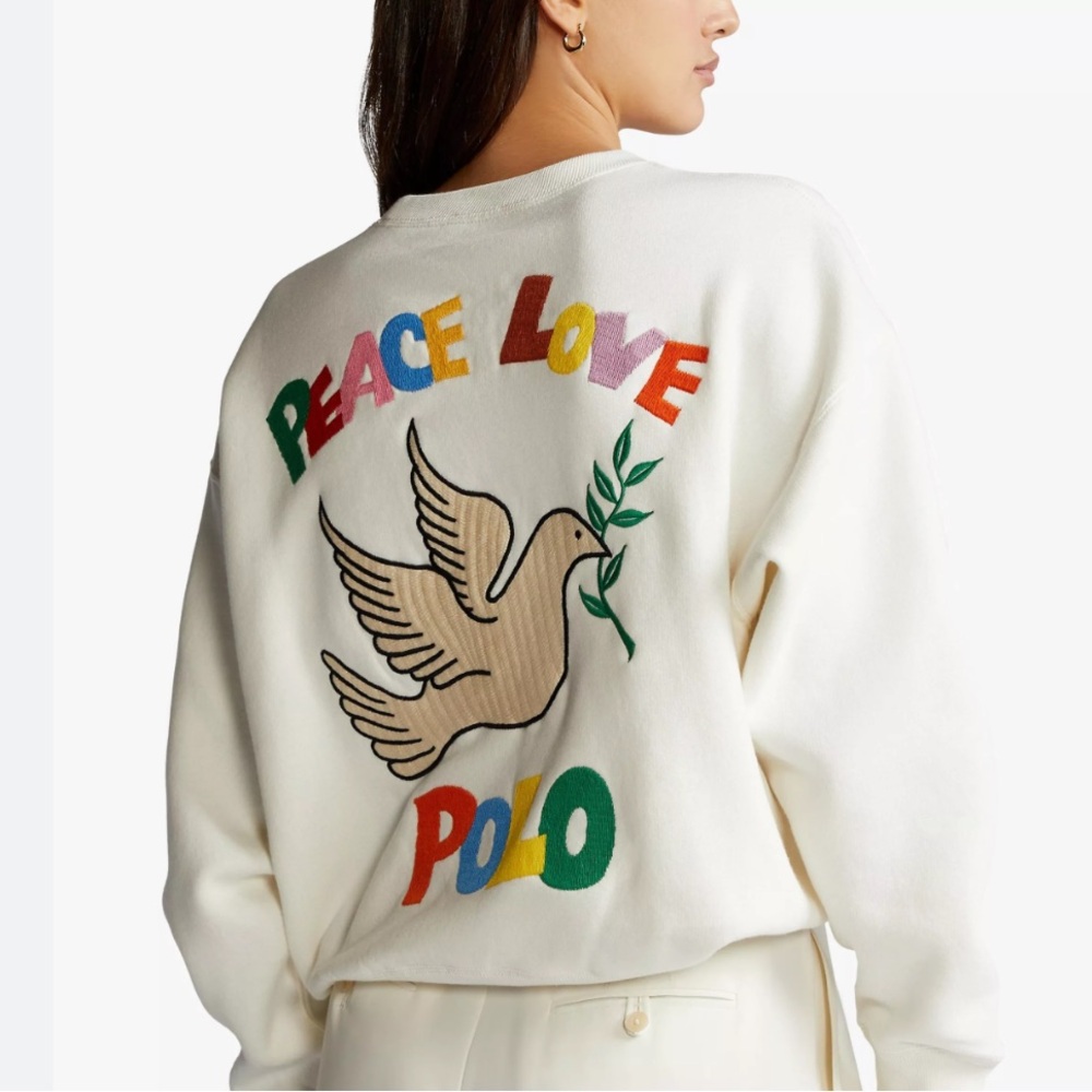 Polo by Ralph Lauren White Sweatshirt with Peace Love Graphic